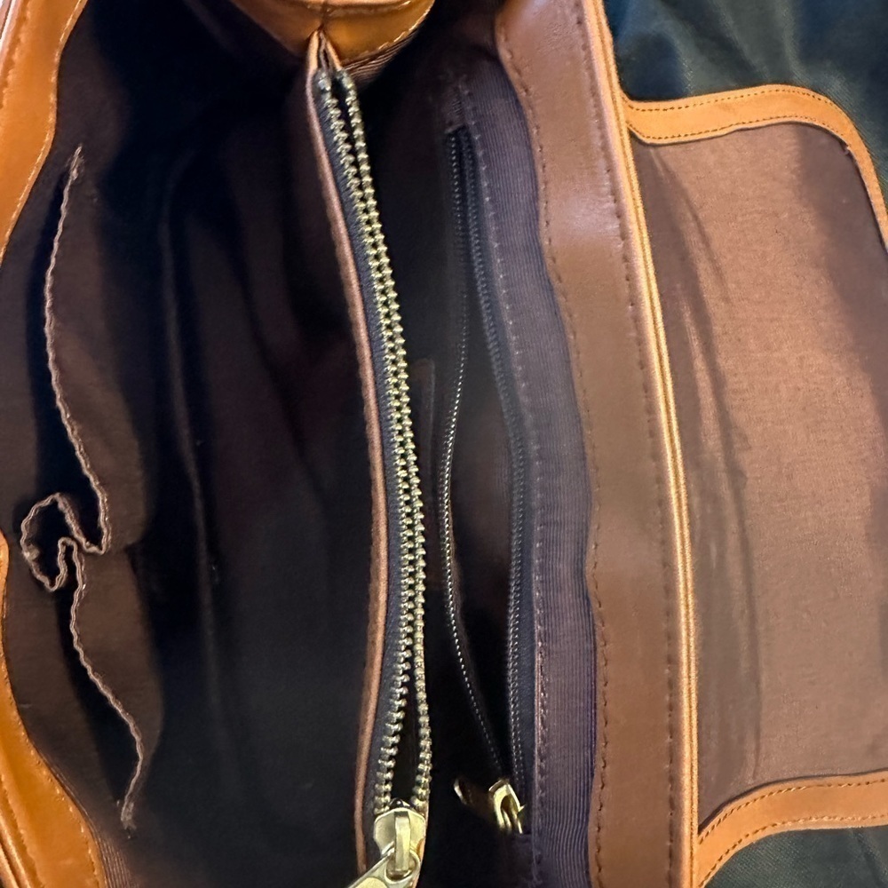 LL Bean Signature Tan Leather Shoulder Bag Braided Strap - Picture 2 of 6